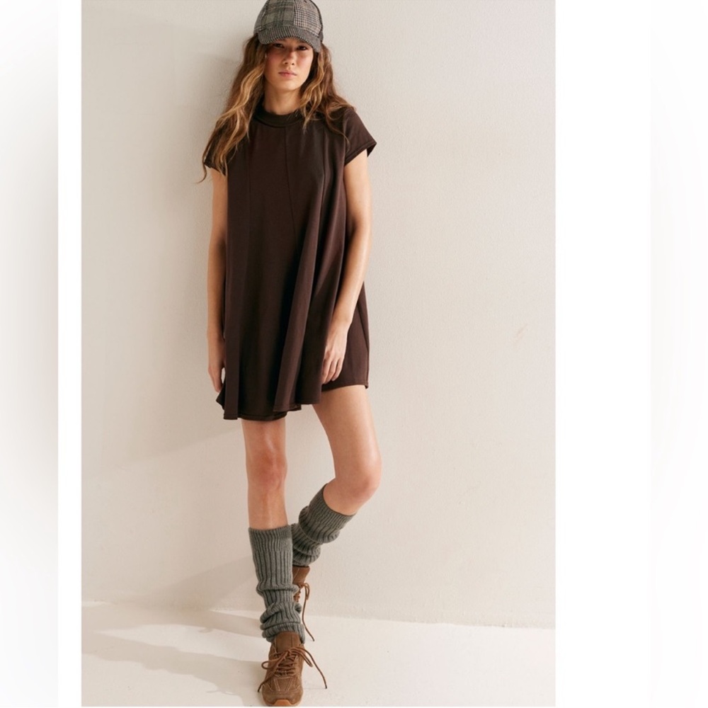 NWT FREE PEOPLE Dk Brown Mandi Mini Free-est Dress Cap Sleeves SZ: L